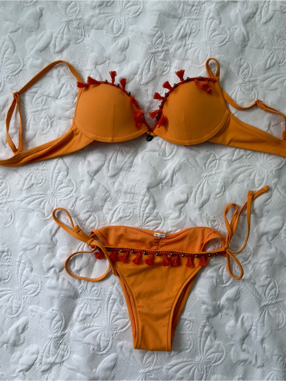 Women’s Orange Boho Tassel Bikini Set